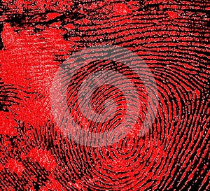 Red fingerprint on a black paper, as background
