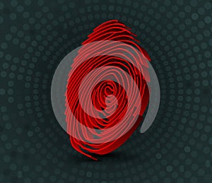 Red fingerprint scanner. 3D illustration