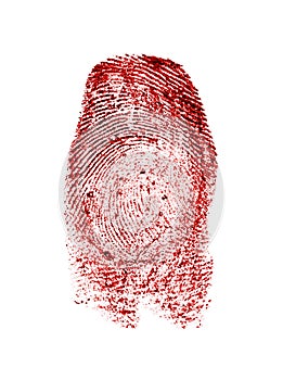 Red fingerprint on white paper