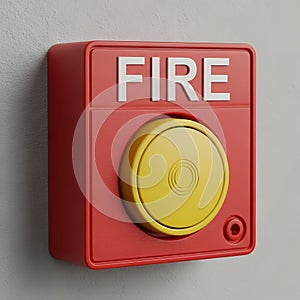 Red fire alarm button mounted on a gray wall
