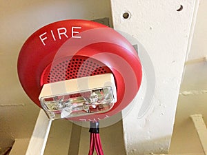 Red fire alarm flashing light