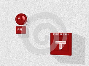 Red fire alarm switch and alarm bell