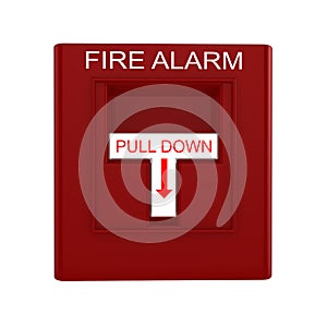 Red fire alarm switch with pull down lever