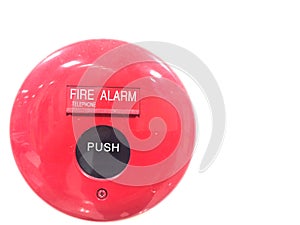 Red fire alarm on white wall empty copy space