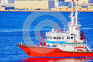 Red fire boat close-up
