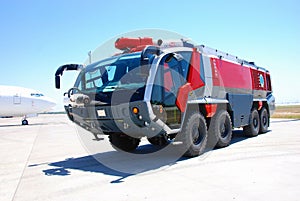 Red fire engine at airport