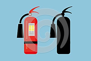 Red fire extinguisher with black silhouette,firefighter equipment