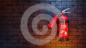Red fire extinguisher on brick wall