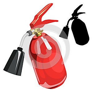 Red fire extinguisher in cartoon style isolated
