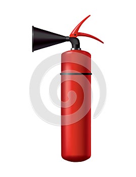 Red fire extinguisher. Isolated portable fire-fighting unit. Firefighter tool for flame fighting attention. Portable