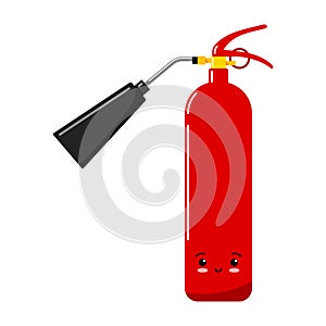 Red fire extinguisher with nozzle emoticon icon isolated on a white background.