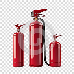 Red fire extinguisher set