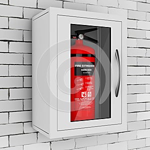 Red Fire Extinguisher in a Wall Mounted Emergency Storage Box. 3
