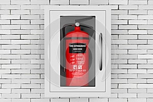 Red Fire Extinguisher in a Wall Mounted Emergency Storage Box. 3