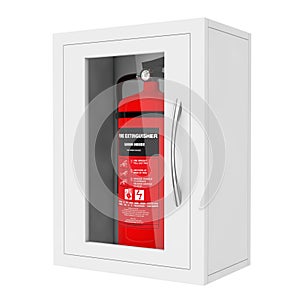 Red Fire Extinguisher in a Wall Mounted Emergency Storage Box. 3