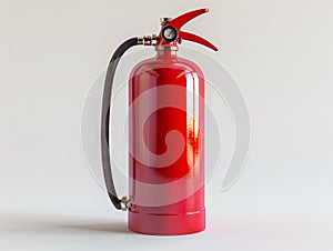 A red fire extinguisher on a white background