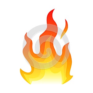 Red fire flat icon isolated on white background for danger concept or logo design. Flame and red fire icon.