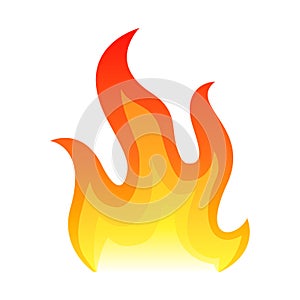 Red fire flat icon isolated on white background for danger concept or logo design. Flame and red fire icon.