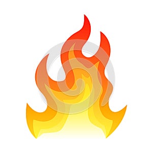 Red fire flat icon isolated on white background for danger concept or logo design. Flame and red fire icon.