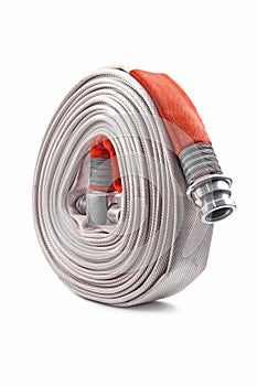Red fire hose coil isolated on the white background