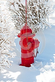 Red fire hydrant in snow