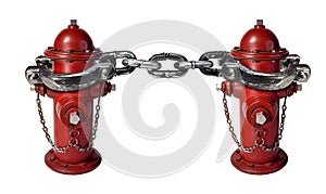 Red Fire Hydrants Shackled Together