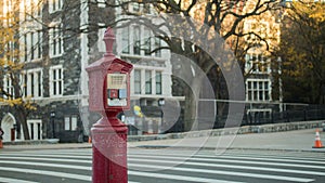 Red fire and police alarm street call box