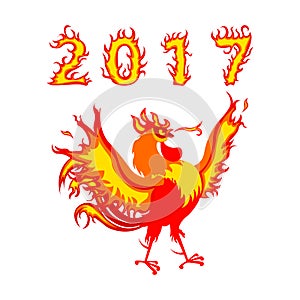 Red fire rooster illustration as symbol of new year 2017