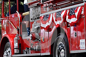 Red Fire Truck Decorated for 4th of July Parade