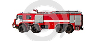 Red fire truck isolated on white background