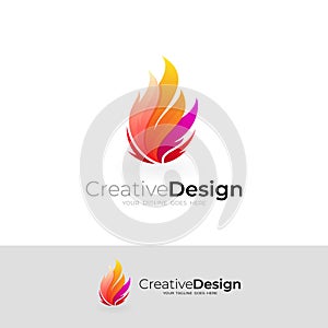 Red fireball icon, burning fire logo, simple design