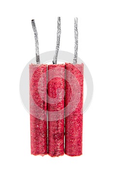 Red firecrackers isolated on white background. Firecrackers