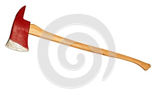 Red firefighter axe isolated on white