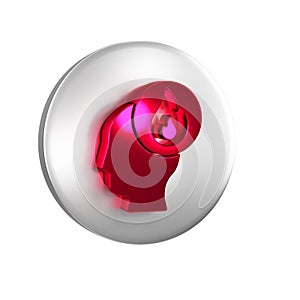 Red Firefighter icon isolated on transparent background. Silver circle button.