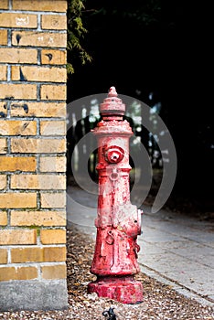 Red fireplug on the street - fire brigade and fire prevention