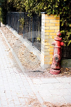 Red fireplug on the street - fire brigade, fire prevention