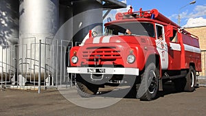 Red firetruck in fire department