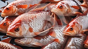 red fish _Fish carp with scales. Raw river fish. Fresh goldfish, side view. Isolated on a white background