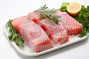 Red fish steak on a white background