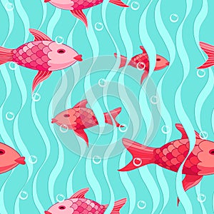 Red fishes seamless pattern
