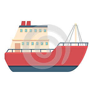 Red fishing boat icon, cartoon style