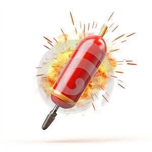 Red Rocket Launching with Fiery Blast, 3D Render