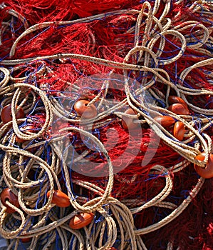 Red fishing nets