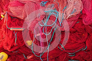 Red fishing nets. Sri Lanka