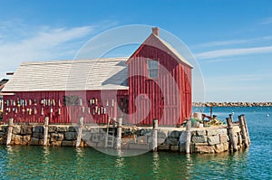 Red fishing shack on Bradley Wharf in Rockport, Massachusetts