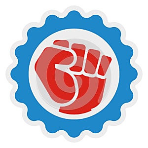 Red fist emblem. Power fight round symbol