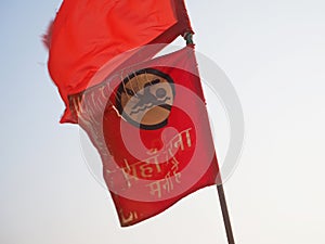 A red flag about the ban on swimming is developed by the wind close-up in India