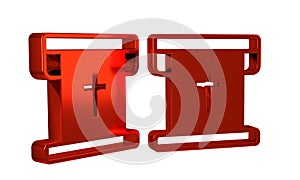 Red Flag with christian cross icon isolated on transparent background.