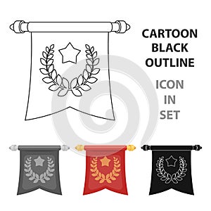 A red flag on a gold pole with the emblem of the first Olympics.Awards and trophies single icon in cartoon style vector