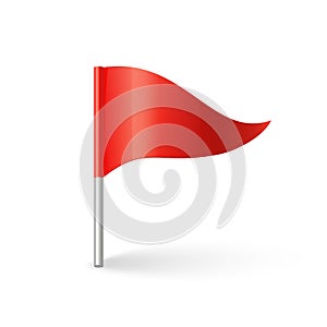 Red flag icon. Concept of pointer, tag and important sign Vector triangle silk on stick